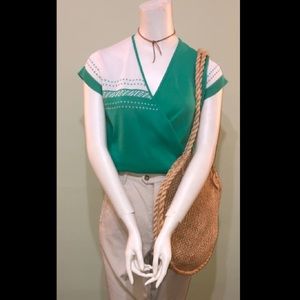 Vintage green and white top